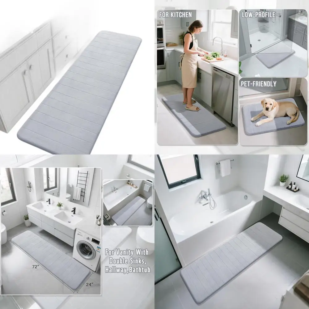 

Дорожка для ванны из пены с эффектом памяти 72x24 — нескользящая, моющаяся, супермягкая, серебристая