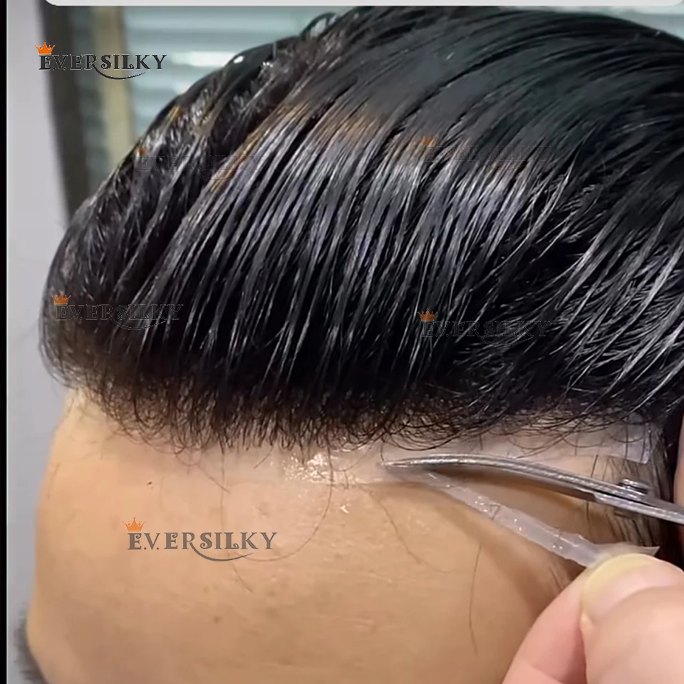 

Natural Hairline 0.02-0.03mm Super Thin Skin 90%Density Invisible Men's Toupee 420# 350# Grey Blonde Brown Human Hair Male Wigs