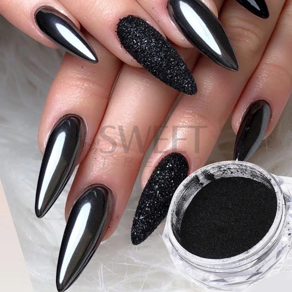 2 uds espejo negro cromo uñas polvo metálico frotar brillo pigmento oro polvo Gel polaco escamas invierno uñas decoración Flash