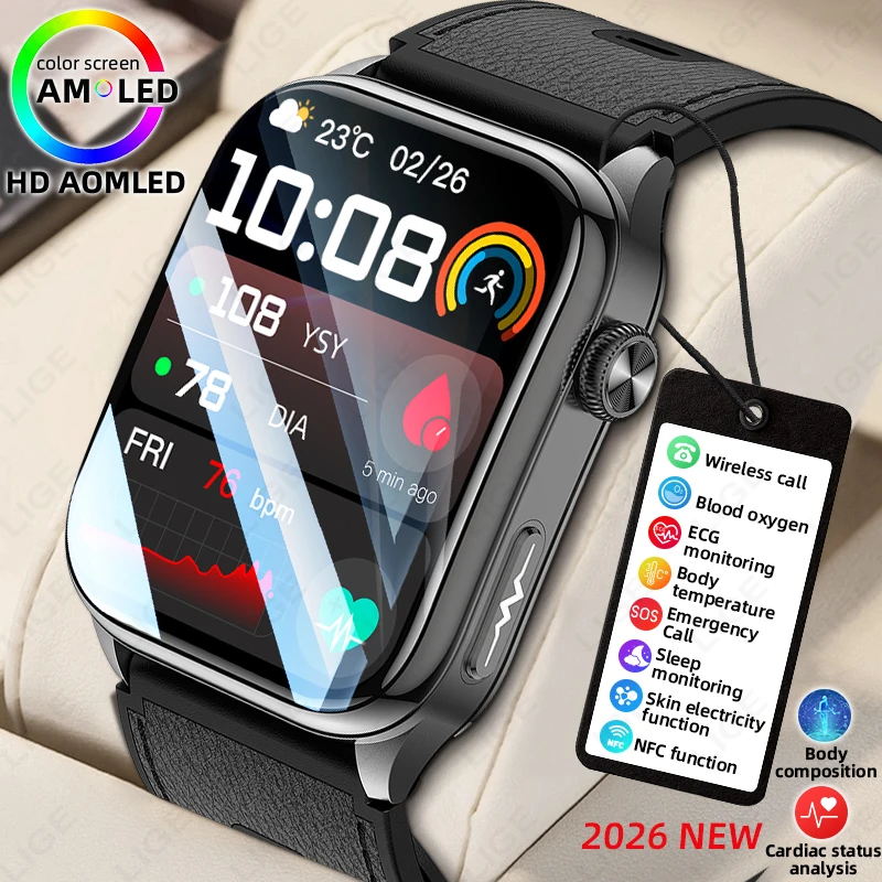 Airbag Air Pump Smart Watch Men Blood Pressure Micro-physical Examination ECG Uric Acid Blood Lipid Waterproof Smartwatch 2026