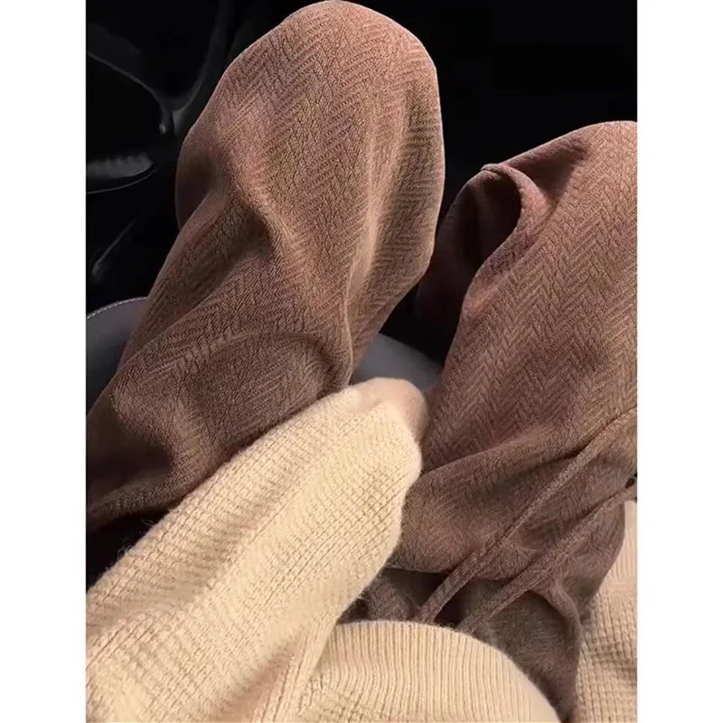 

Широкие брюки из синели с узором «елочка», женские осенне-зимние новые брюки на флисовой подкладке, утягивающие свободные повседневные прямые брюки с высокой талией