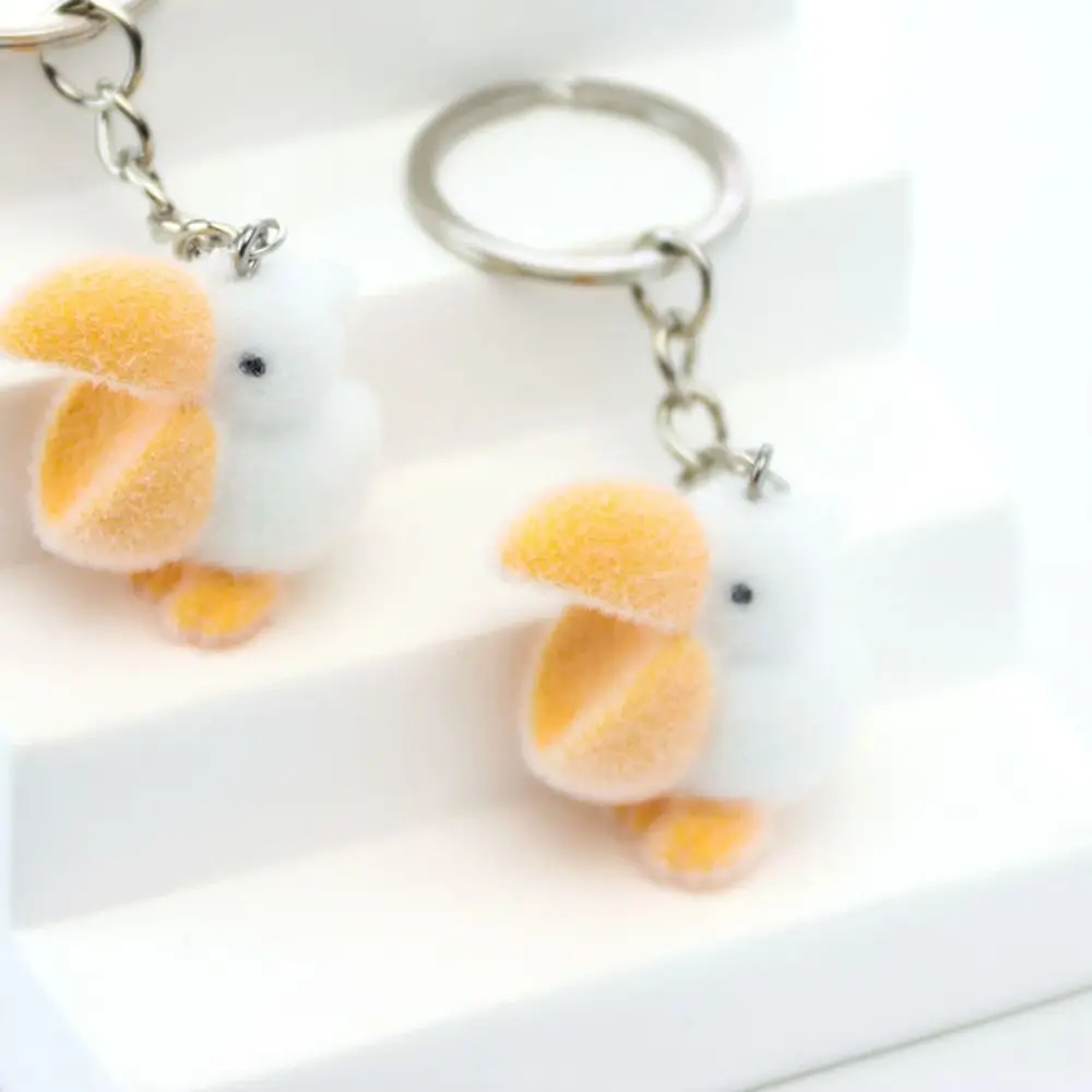 3PCS Flocked Resin Flocked Duck Keychain 3D Design Yellow White 3D Animal Keychain Cute Shape Pendant Style Cute Bag Ornament