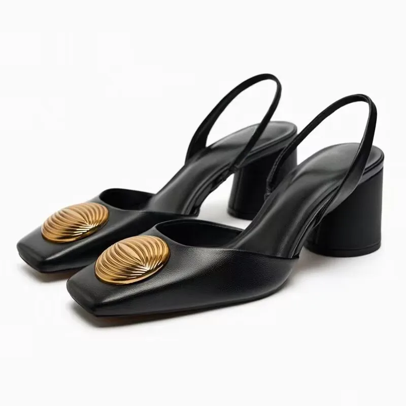 2024 Womens High Heels Fashion Squared Toe Leather Slingbacks Pumps Elegant Lady Heeled Shoes Autumn Luxury Heel Shoe