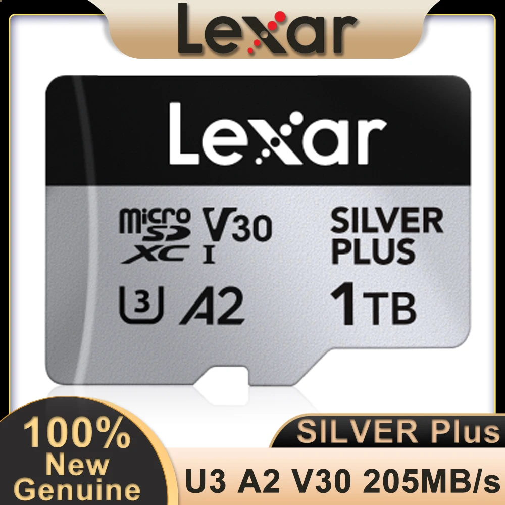 Lexar SILver Plus microSDXC V30 A2 U3 64GB 128GB 256GB TF Card Read 205MB/s for Drone DJl Phantom 4 LOPOM Bugs 20EIS Mavic 2 pro