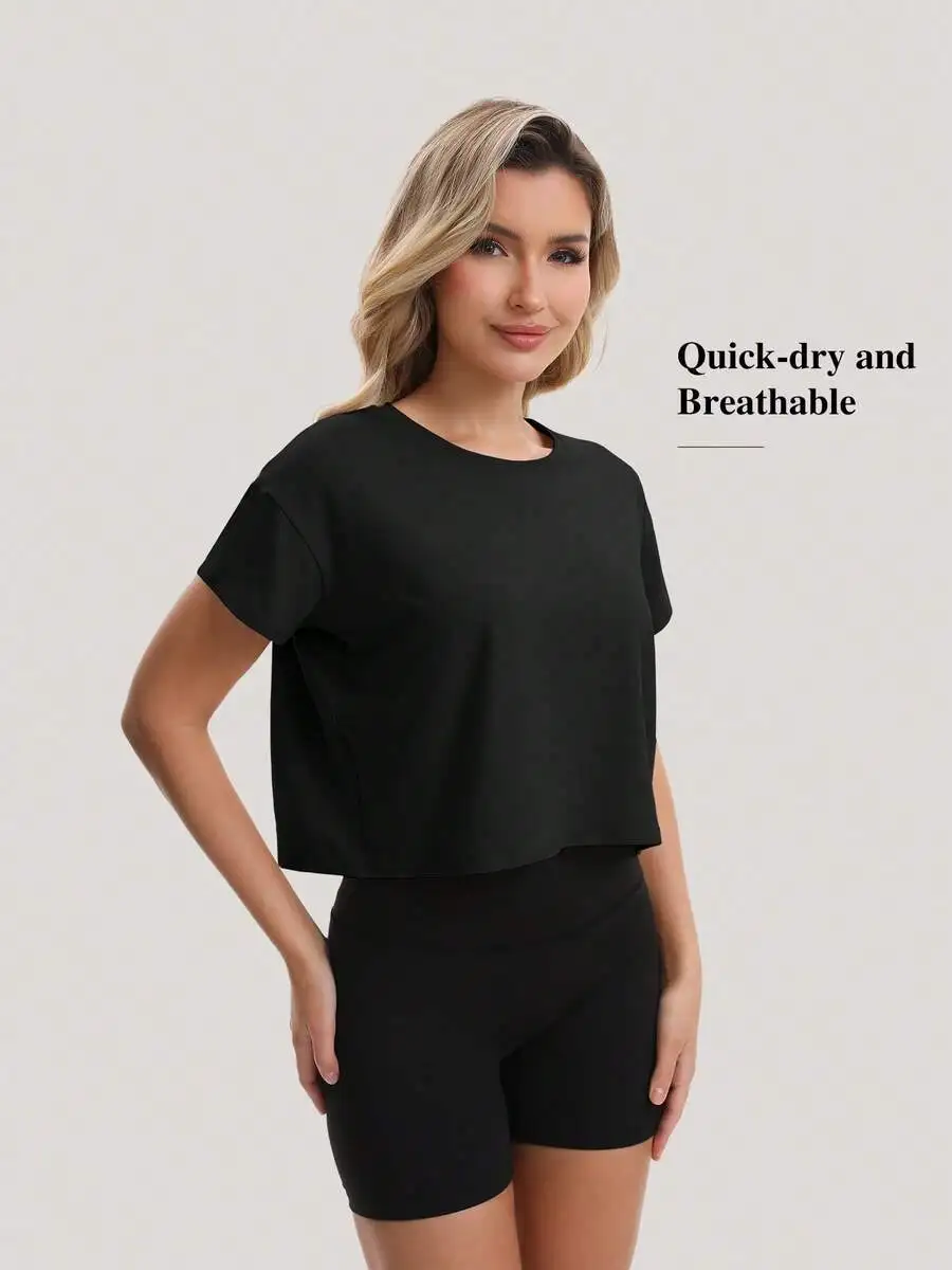 

Womens Loose Short Sleeve Quick-Dry Breathable Sports T-Shirt For Yoga Fitness Running