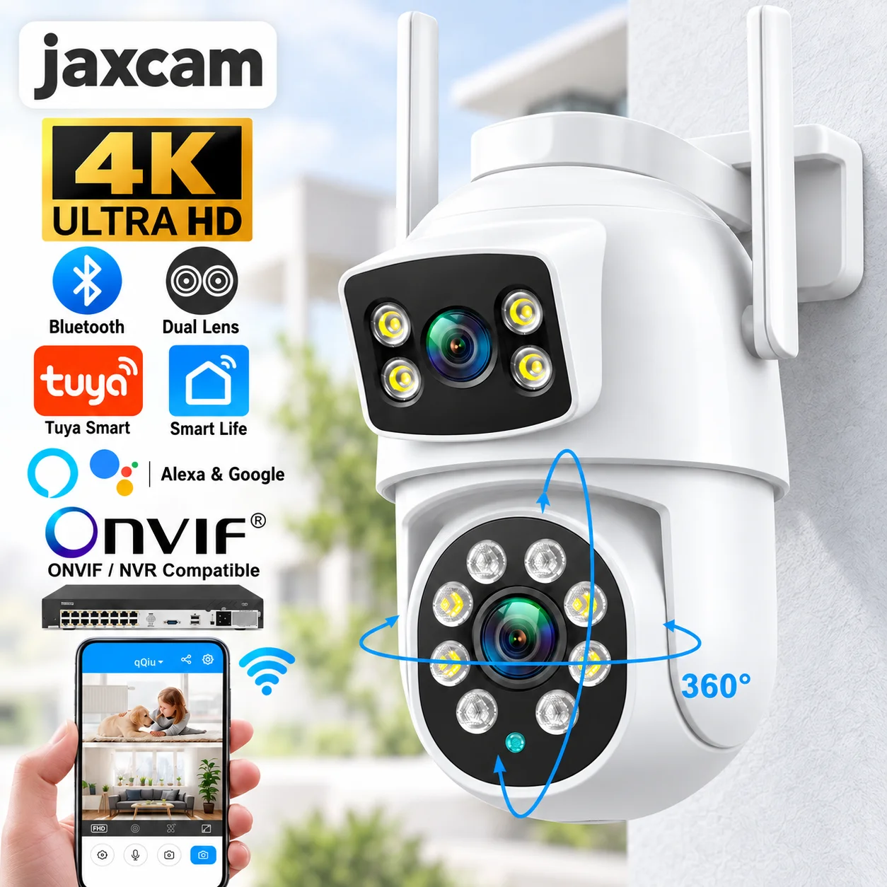 4K 8MP Tuya Dual Lens Dual Screen WIFI Camera PTZ Outdoor  Ai Human Auto Tracking Security Camera
