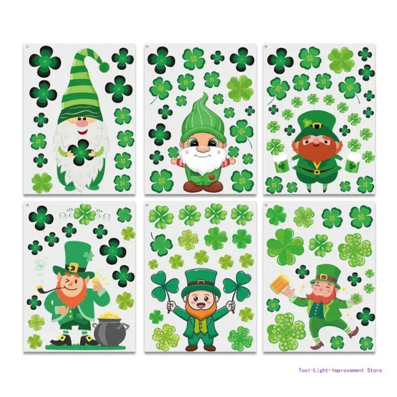 C63E Patrick's Day Gnome Stickers Set of 6 Irish Swedish Gnome Ornaments Sets