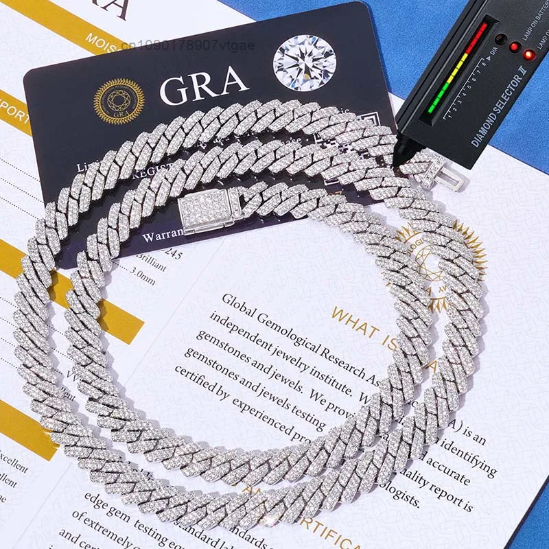Silver 925 Iced Out Hip Hop Jewelry VVS Diamond 8mm Moissanite Cuban Link Chain with GRA Certificate Fashionable Necklaces.