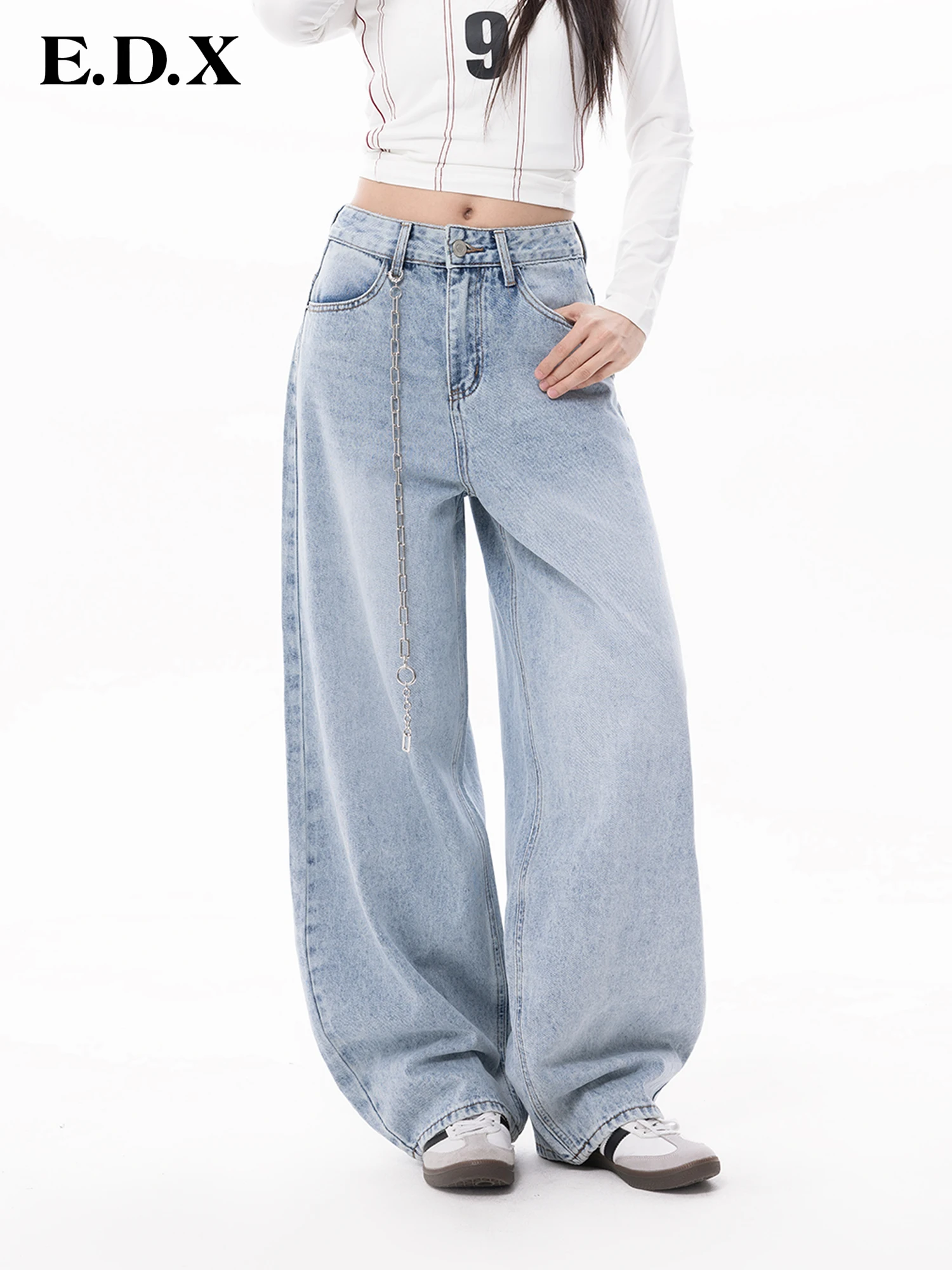 

High Waist Wide Leg Blue Jeans Women's Loose Fit Casual Jeans E.D.X Design Sensation Knife Lazy Versatile Trousers