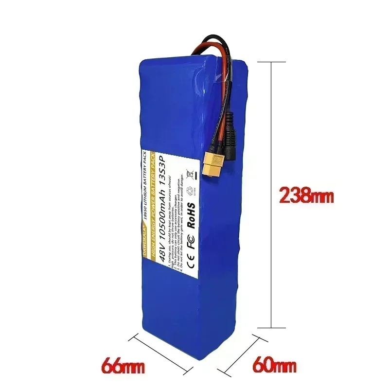 New 18650 lithium-ion battery pack 48V 13S3P 10500mAh with BMS 54.6V charger