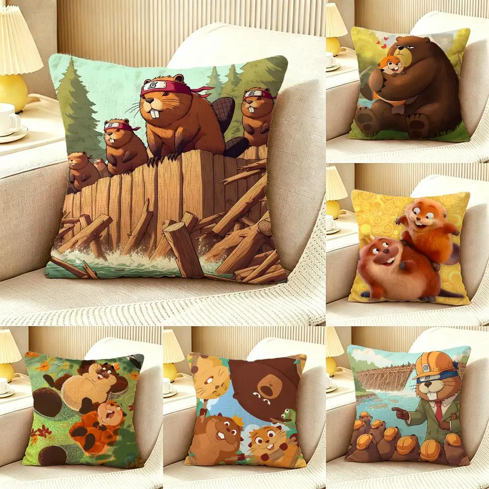Beaver to the Rescue Cushion Cover Pillow Cover Nordic Minimalist Throw DoubleSided Print Cushion Case for Sofa Bedroom Decor