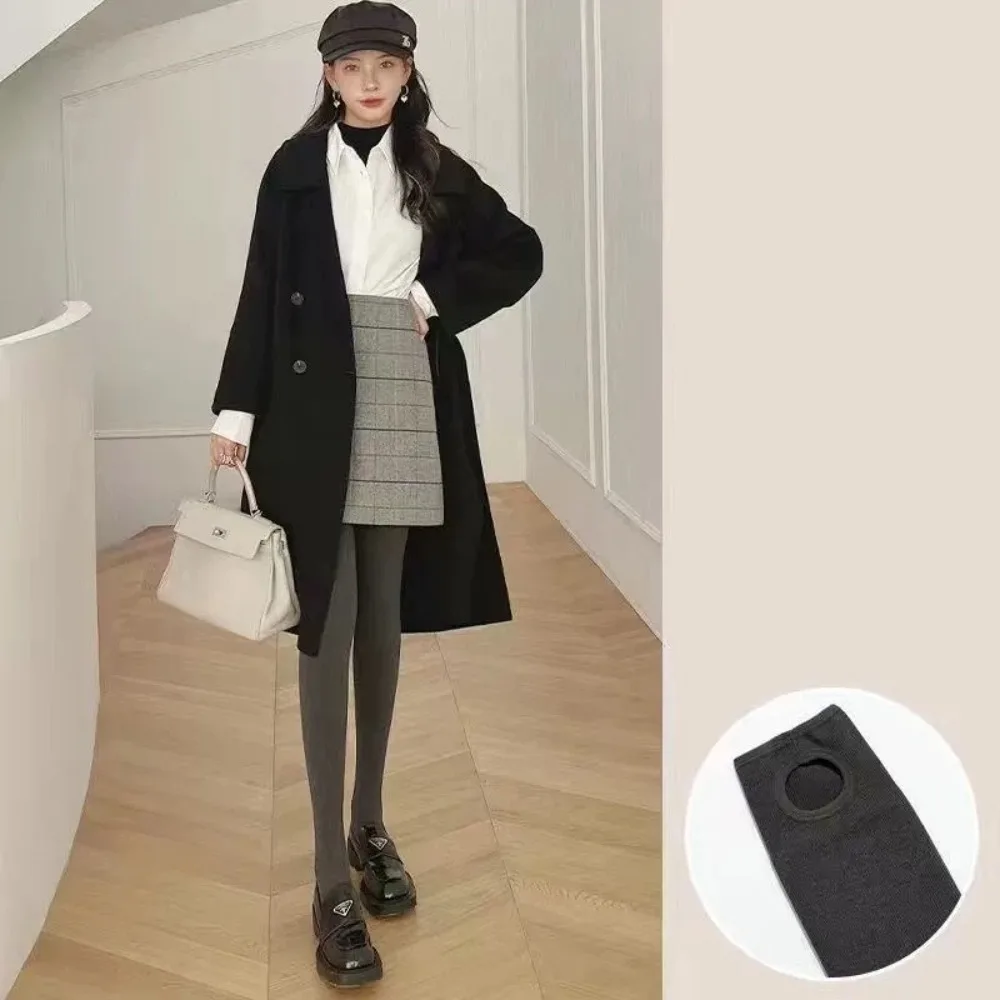 Sexy Elastic Vertical Stripe Leggings Thickened High Waist Winter Leggings Keep Warm Solid Color Women's Pantyhose for Women