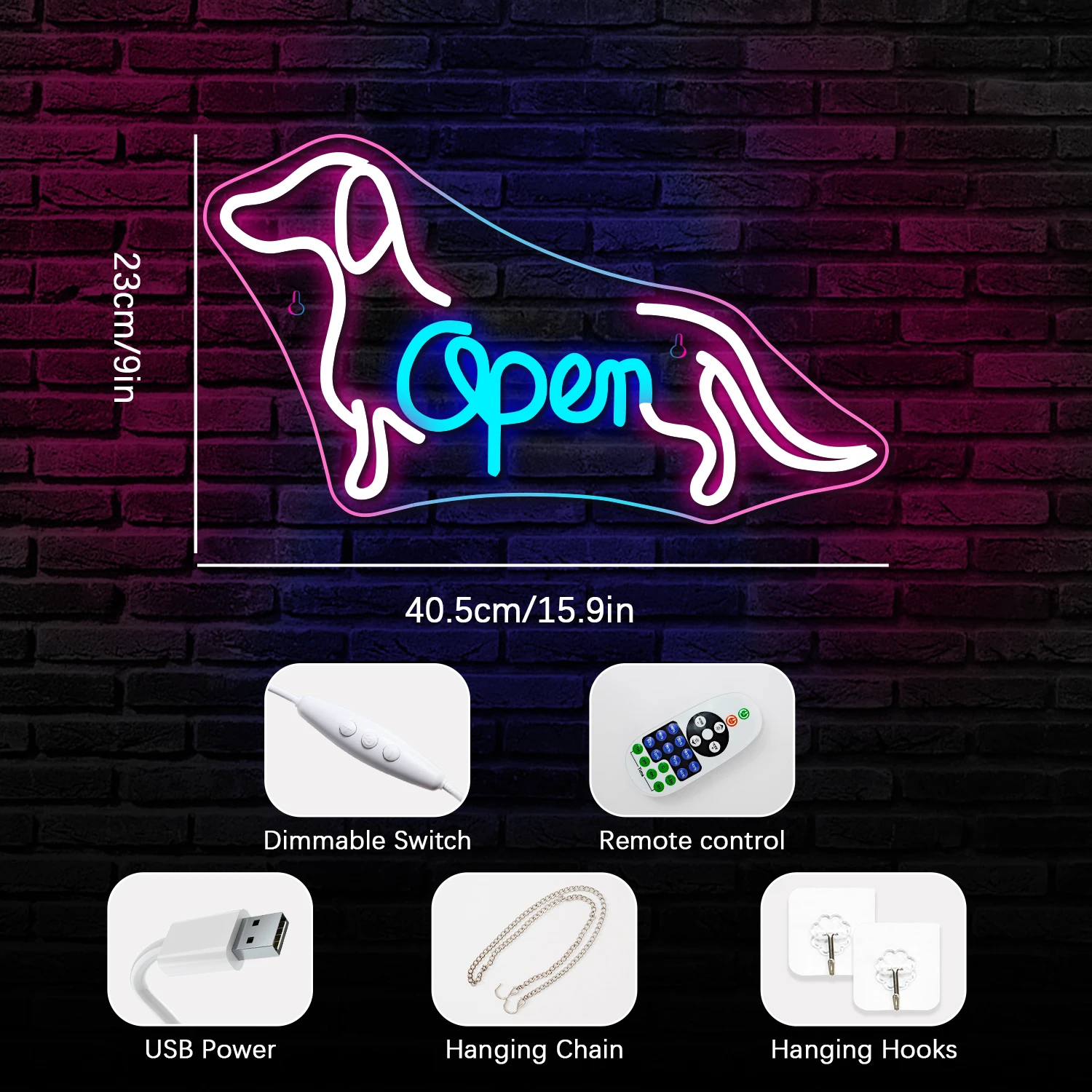 Dachshund Open Neon Led Sign Art Dog Wall Glow Decor Dimmable Room Decoration For Pet Shop Animal Club Welcome Logo USB Powered