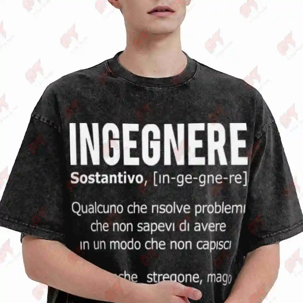 Italian Slang Ingegnere Engineer Vintage Washed Tee Pure Cotton T-Shirt