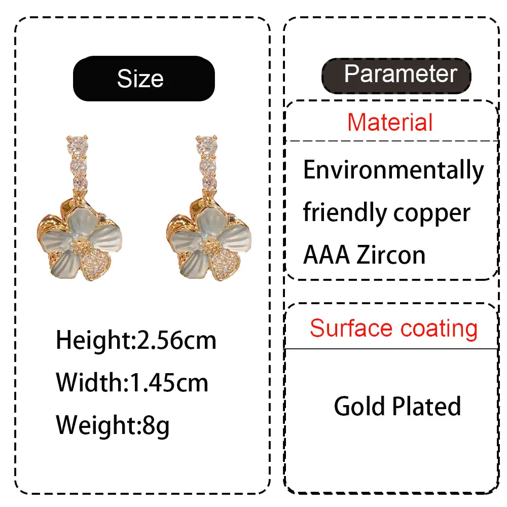 Summer New Zircon Double-sided Thin Enamel Flower Drop Earrings For Women Luxury Sweet Versatile Design Sense Ear Jewelry