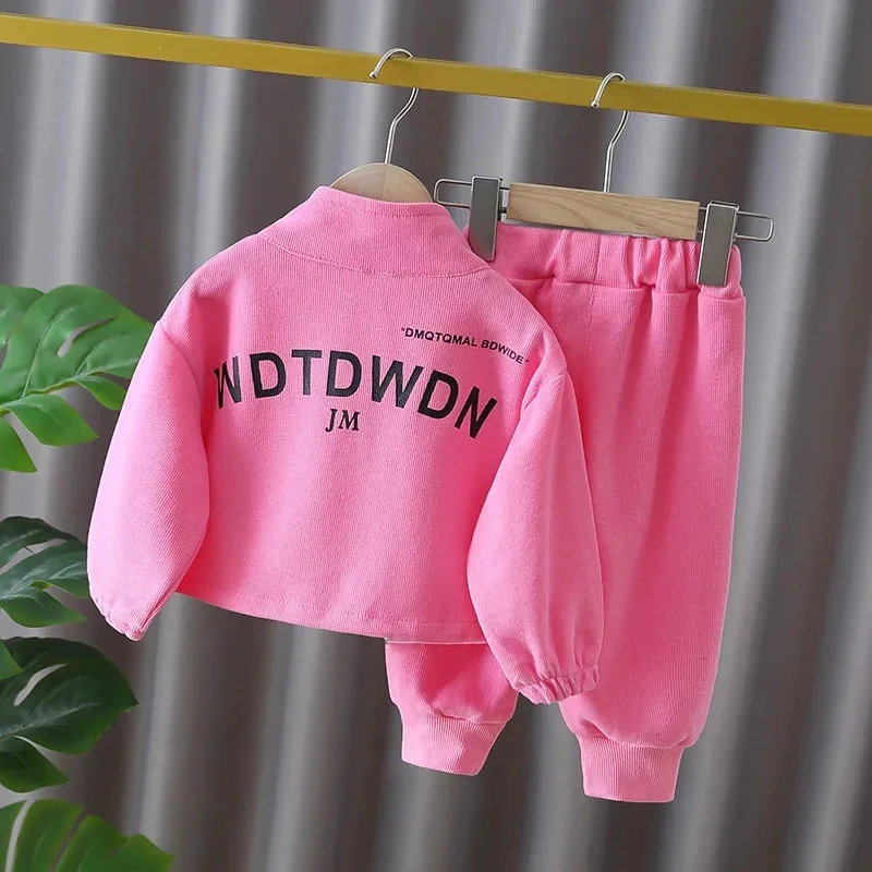 Casual Children Tracksuit Set Letter Print Sweatshirts Jackets And Elastic Waist Jogger Pants Ensembles Fashion Kids 2 Piece Set