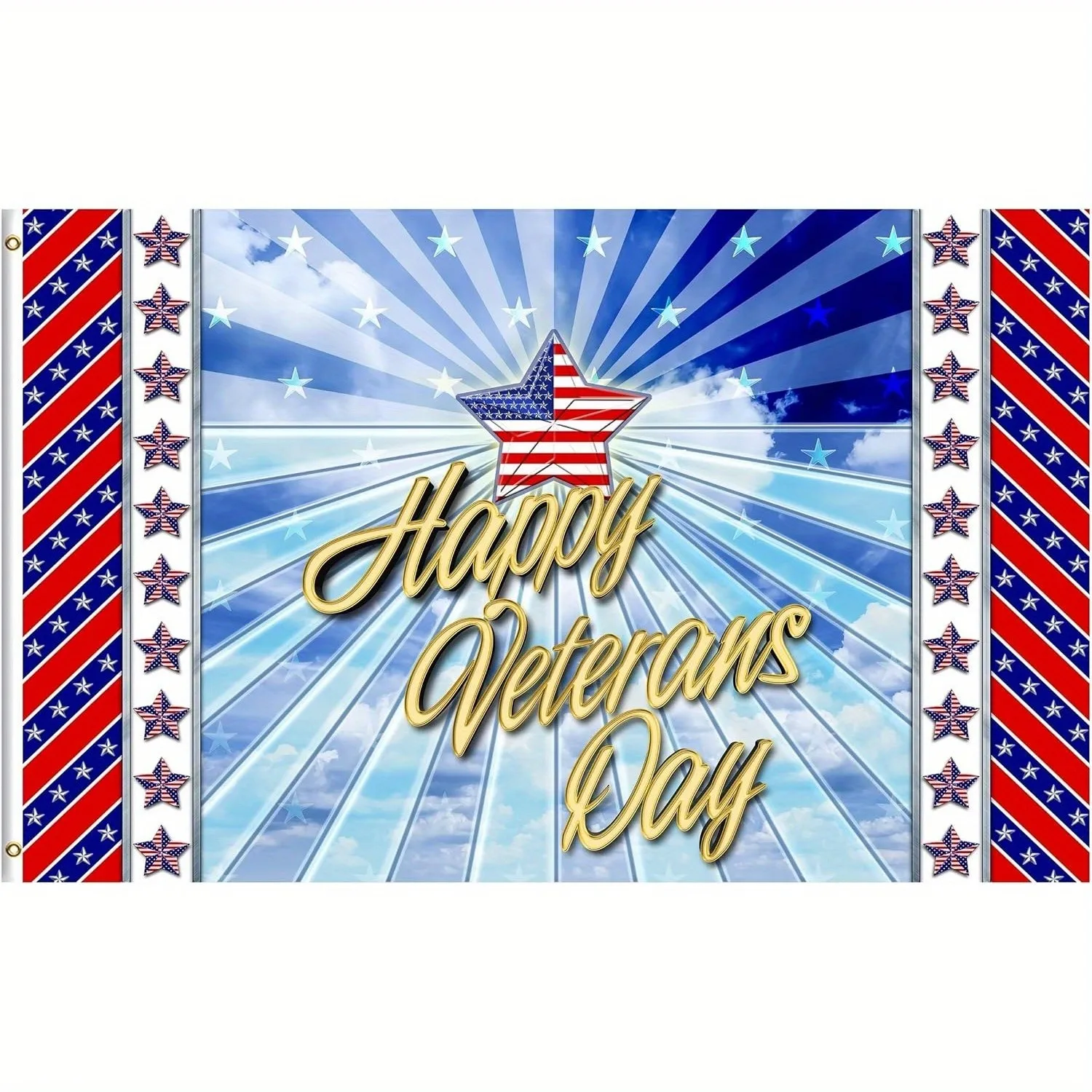 Happy Veterans Day Flag Patriotic Star Sky Design Durable Polyester Indoor Outdoor Decoration