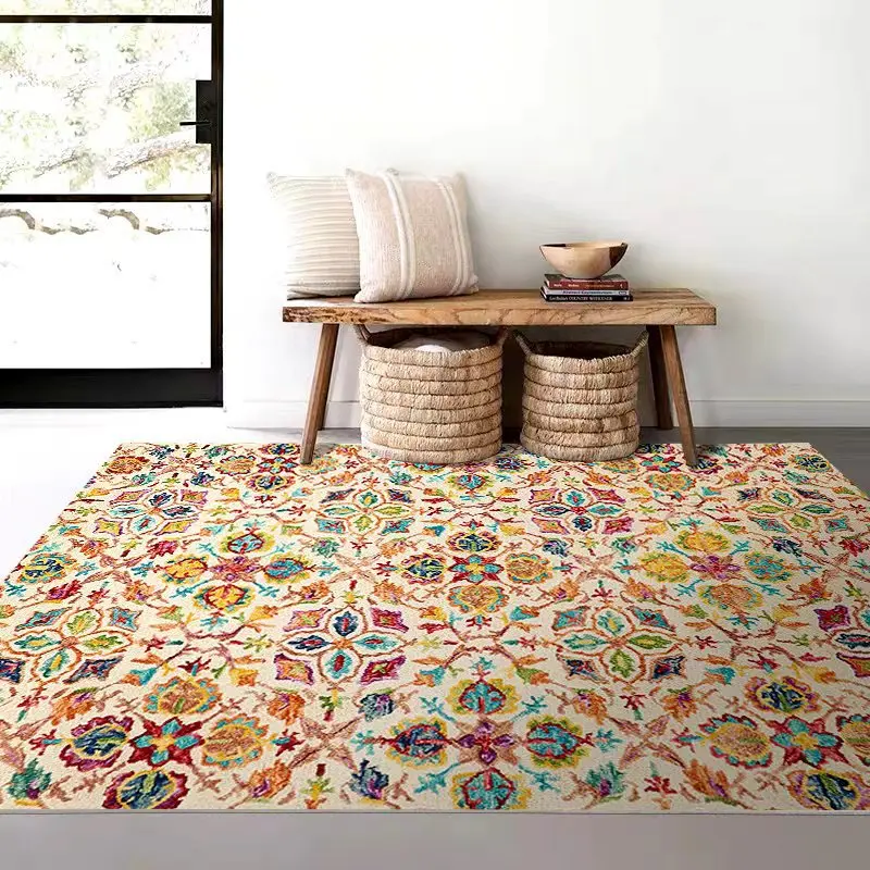 

Ethnic Style Living Room Carpet Retro Pastoral American Imitation Cashmere Coffee Table Sofa Absorbent Floor Mat Carpet