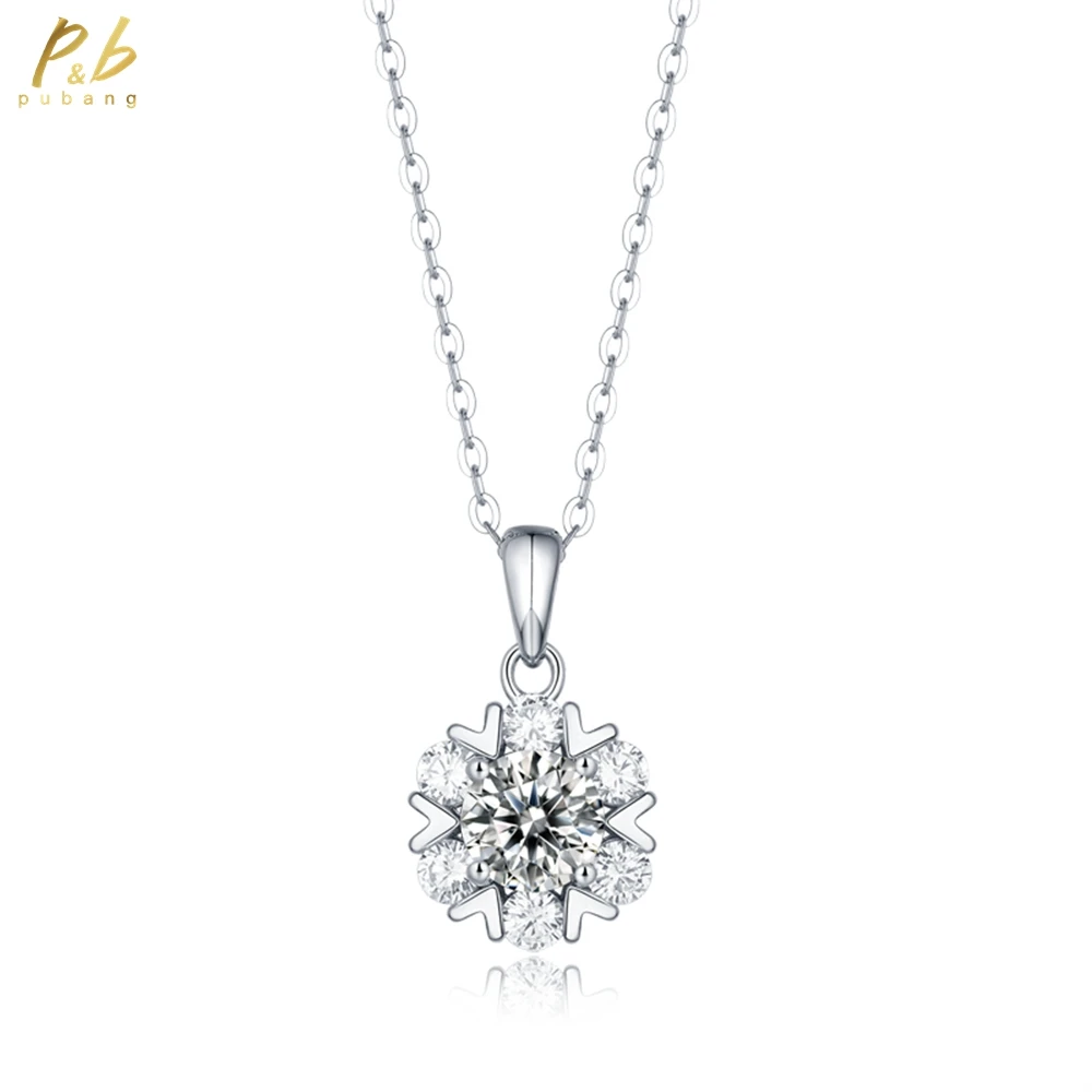 

PuBang Fine Jewelry Real 925 Sterling Silver 3EX VVS1 D Color 1-3 CT Moissanite Diamonds Gems Snowflake Design Pendant Necklace