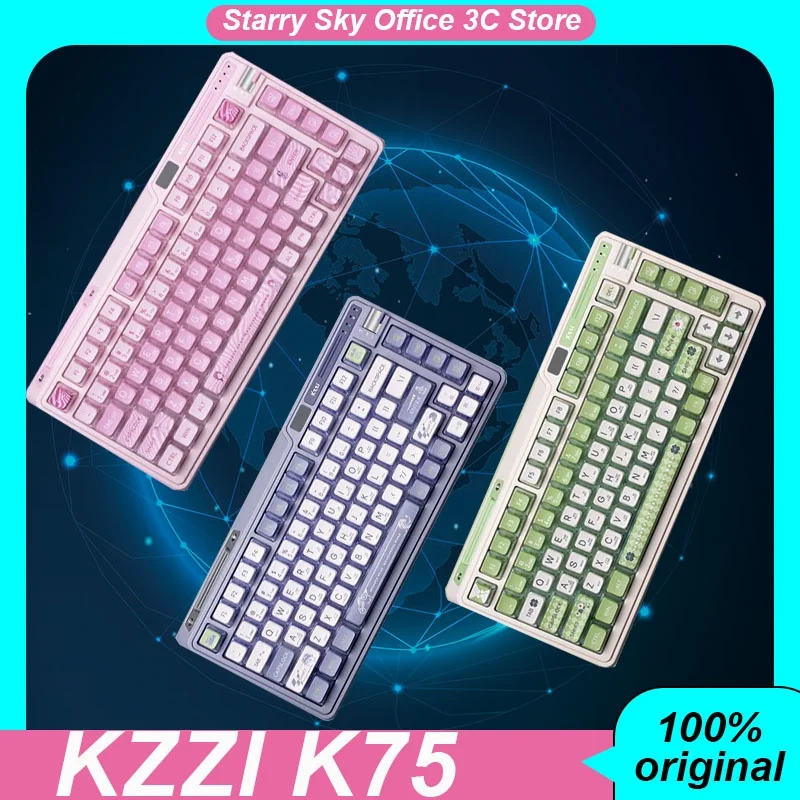 Kzzi K75 Mechanical Keyboard Colorful Edition Wireless Bluetooth 3mode Power Display Screen Paddle Mode Customized Game Keyboard