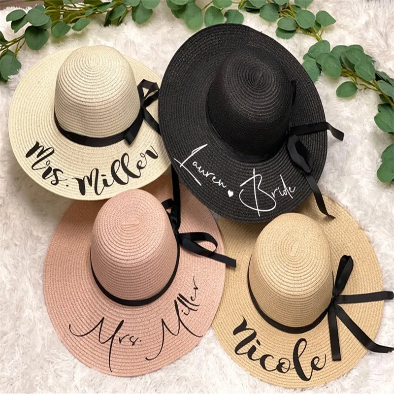 

Персонализированная шляпа подружки невесты на заказ, пляж, солнце, бохо, девичник, отдых, медовый месяц, гибкая шляпа, свадебный душ, шляпа Mrs. Hat