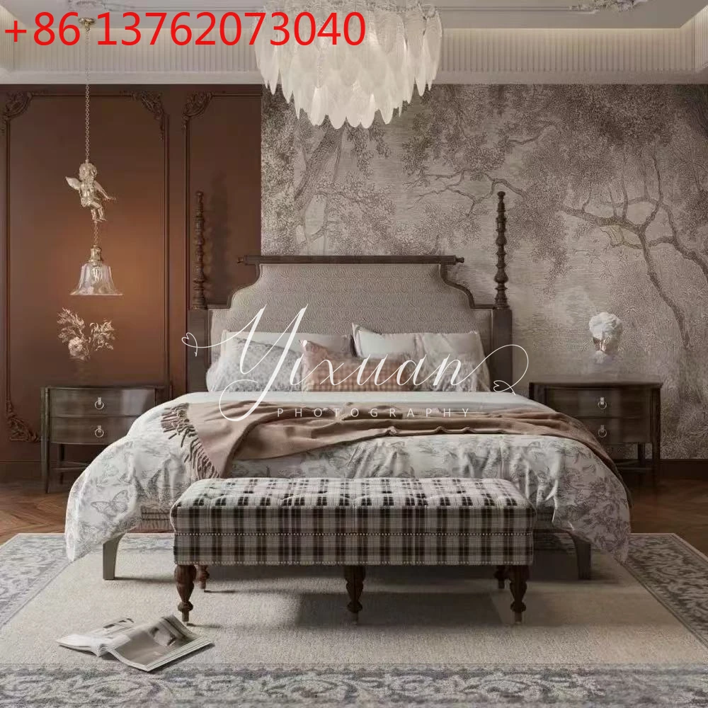 

Двуспальная кровать 1,8 м в стиле американского ретро из массива дерева для главной спальни (для отелей и гостевых домов)