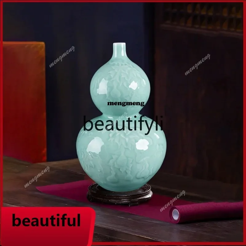 N    Chinese Bogu rack decoration Jingdezhen handmade relief shadow blue ceramic vase ornament gift box
