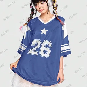 Kurzarm T -Shirt mit weiblicher V -Neckline, Pink Streetwear Tops Patchwork, ungezwungenes Fußballhemd, Y2K t -Shirt, Sommer, neu, 2024 Hauptverkäufe übergroße Pink -Shirt - №5