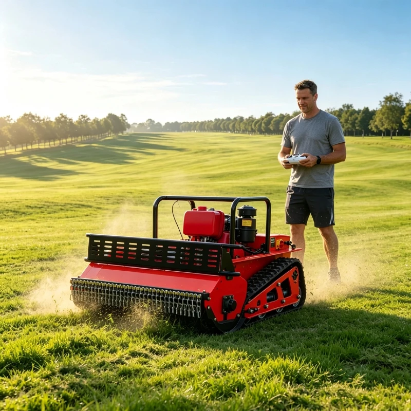 Customized Diesel Track Lawn Mower Durable Thick Blades Remote Operated For Mountain Slope Grass Removal