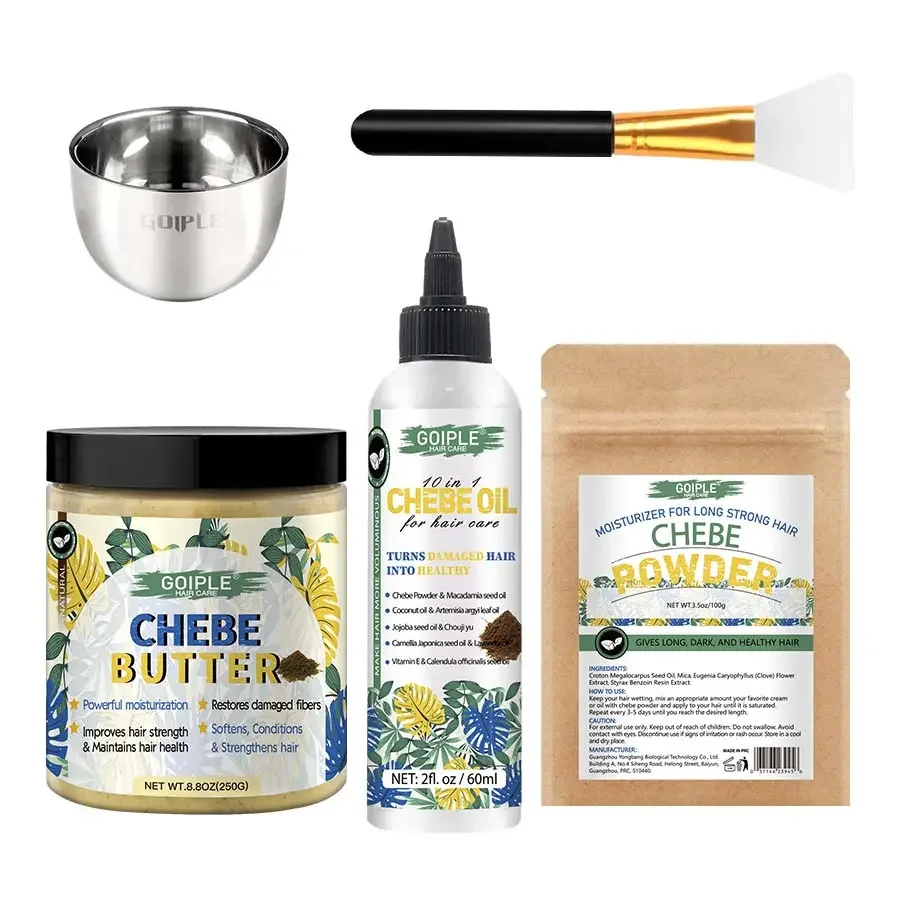 Chebe Hair Care Set with 250g Treatment Butter 60ml Moisturizing Oil 100g Nourishing Powder Dry Damaged Hair DIY Tools Products