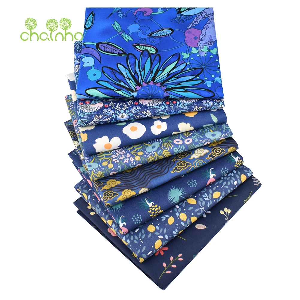 Royal Blue Flowers,Printed Twill Cotton Fabric,DIY Sewing & Quilting Home Textiles Material For Baby & Children's Bedding,Skirt