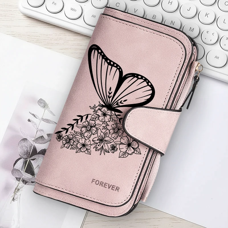 Women Butterfly Long Zipper Wallet Buckle Handbags Coin Purse Soft PU Leather Multi-Card Holder Cute Large Capacity Bag Gift