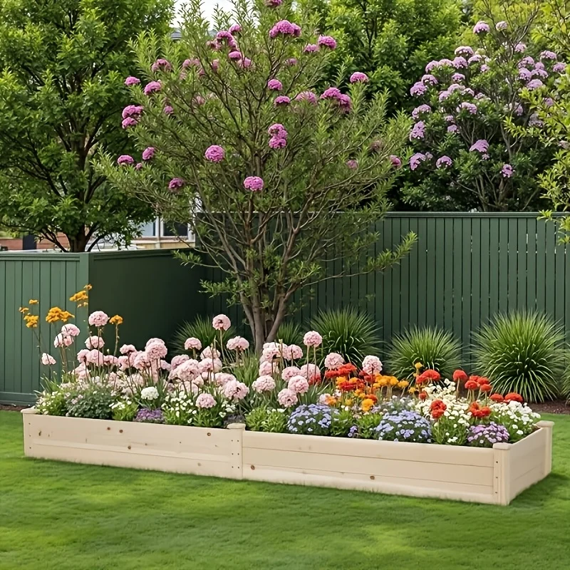 8ft In Wooden Raised Garden Bed Planter, Bolt Assembly Elevated Flower Bed Boxes Kit for Vegetable Flower Gardening, Natural