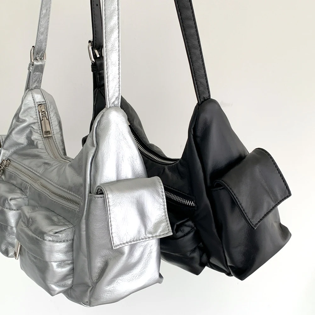 Women Retro Shoulder Bag Soft Leather Tote Handbag Large Capacity PU Satchel Sling Bag Multi-Pocket Purse Girl Stylish Purse