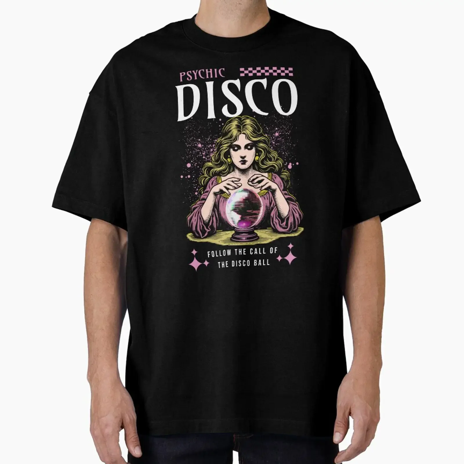 DISCO Psychic white pink Oversized T Shirt vintage Washed streetwear Unisex Casual Top For Everyday Wear designer clothes