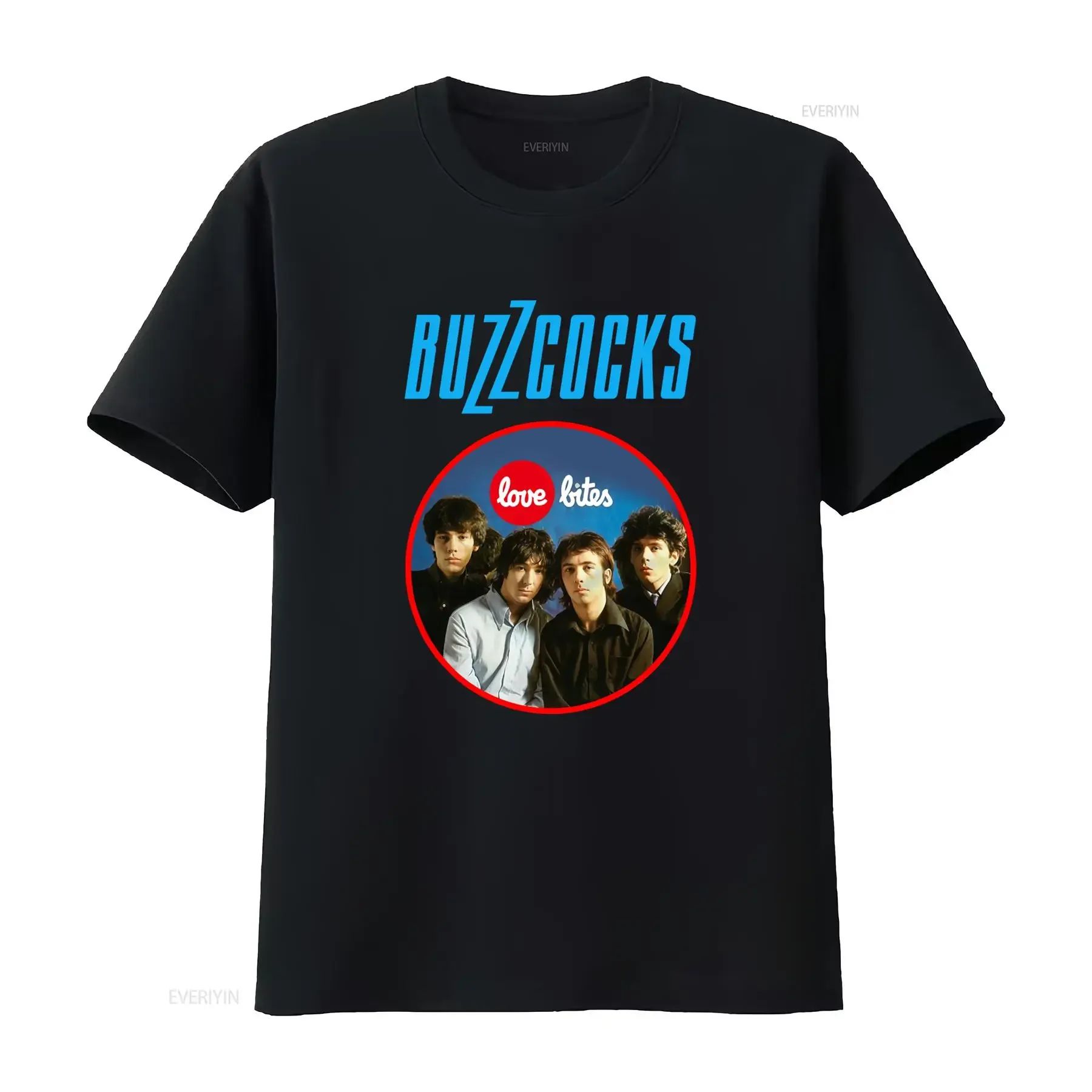 Camiseta de la banda Buzzcocks Love Bites música punk rock Cuello redondo casual tejido ligeramente elástico corte vintage Soft