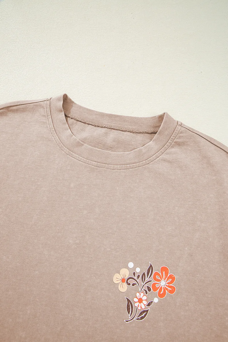 T-shirt à manches courtes détresse lavé pour femmes en été 2025, nouveau haut à manches courtes imprimé personnalisé en coton pour femmes