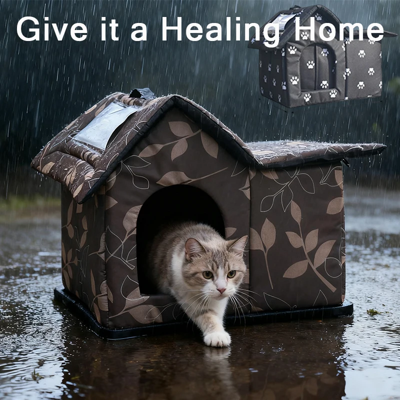 

Large Weatherproof Outdoor Cat House with Door,Heavy-Duty Foldable Cat Shelter,Easy Assembly Ideal for Stray Feral Indoor Cats