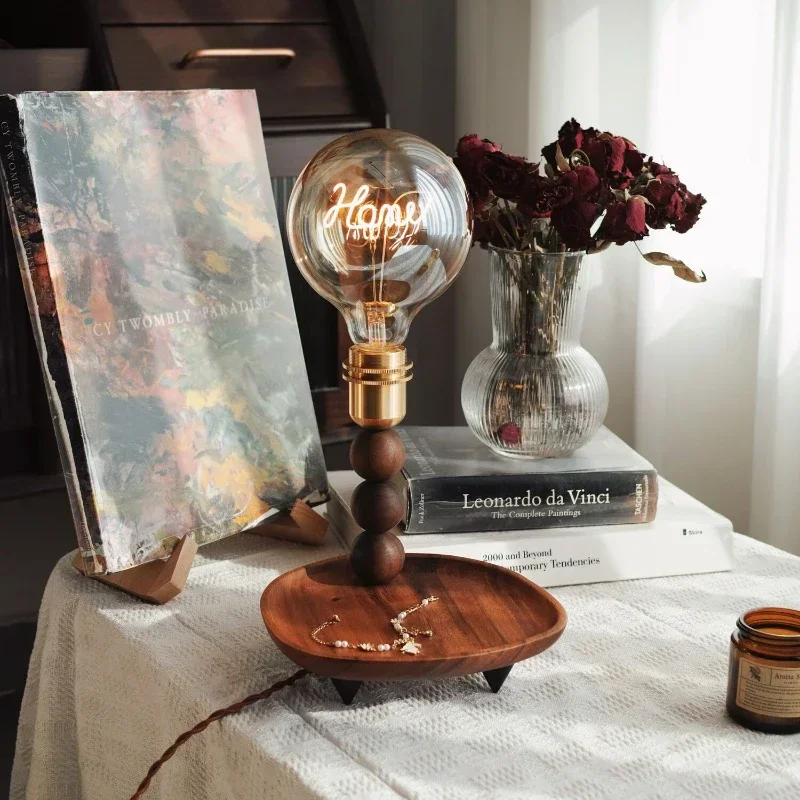 

Antique Walnut Storage Tray Desk Lamp, Industrial Style, Room Decor, Bar Atmosphere, Vintage Light, Rustic Charm