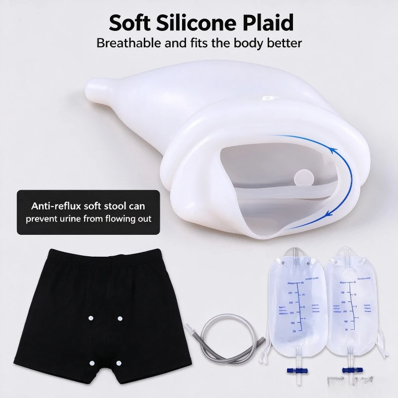 Male dedicated urine collector, silicone wearable standing walking urinal, urine drainage pouch for aged patients