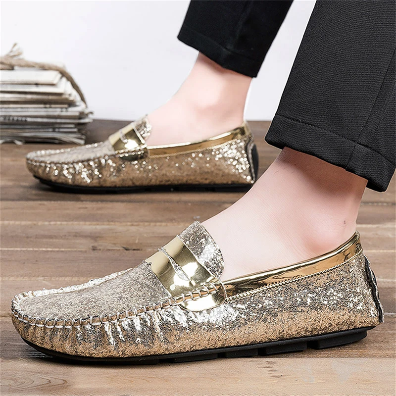 Fashion Men Loafers Glitter Male Penny Shoes Green Gold Silver Men Party Wedding Loafers Big Size 39-46 Man Moccasins Flats