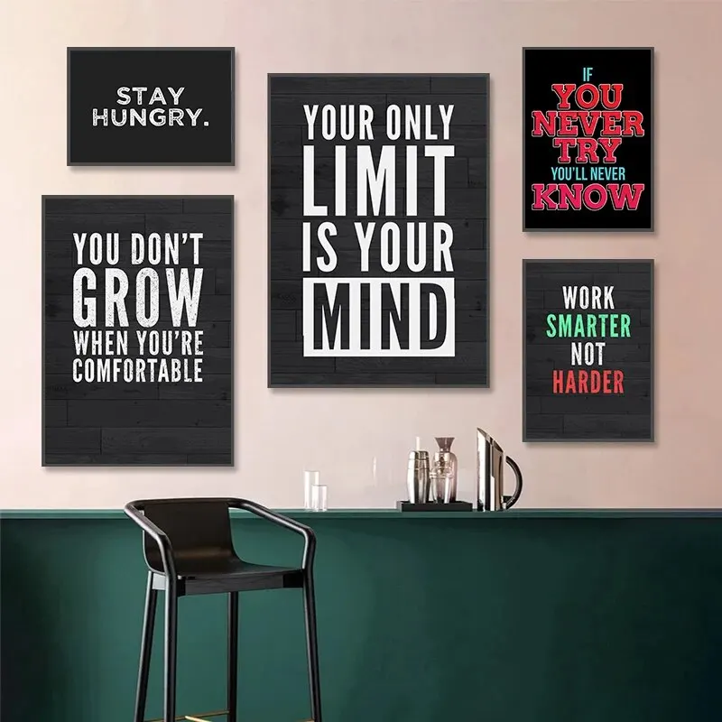 Póster de pintura en lienzo con citas inspiradoras de motivación para gimnasio y culturismo, perfecto para decoración de pared de oficina y gimnasio en casa