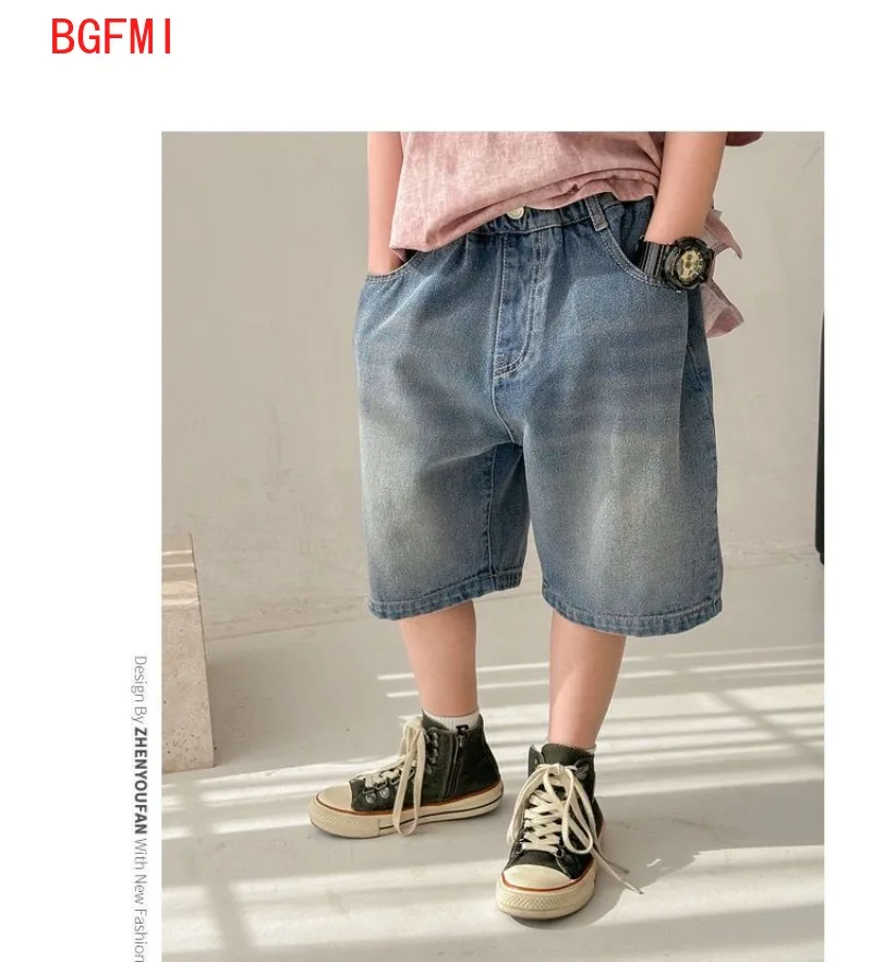 Korean Kids Boy Loose Straight Casual Jeans Shorts Child Blue Denim Shorts 4-14Y Junior Bottoms Summer Clothes for Teen Boys view 6