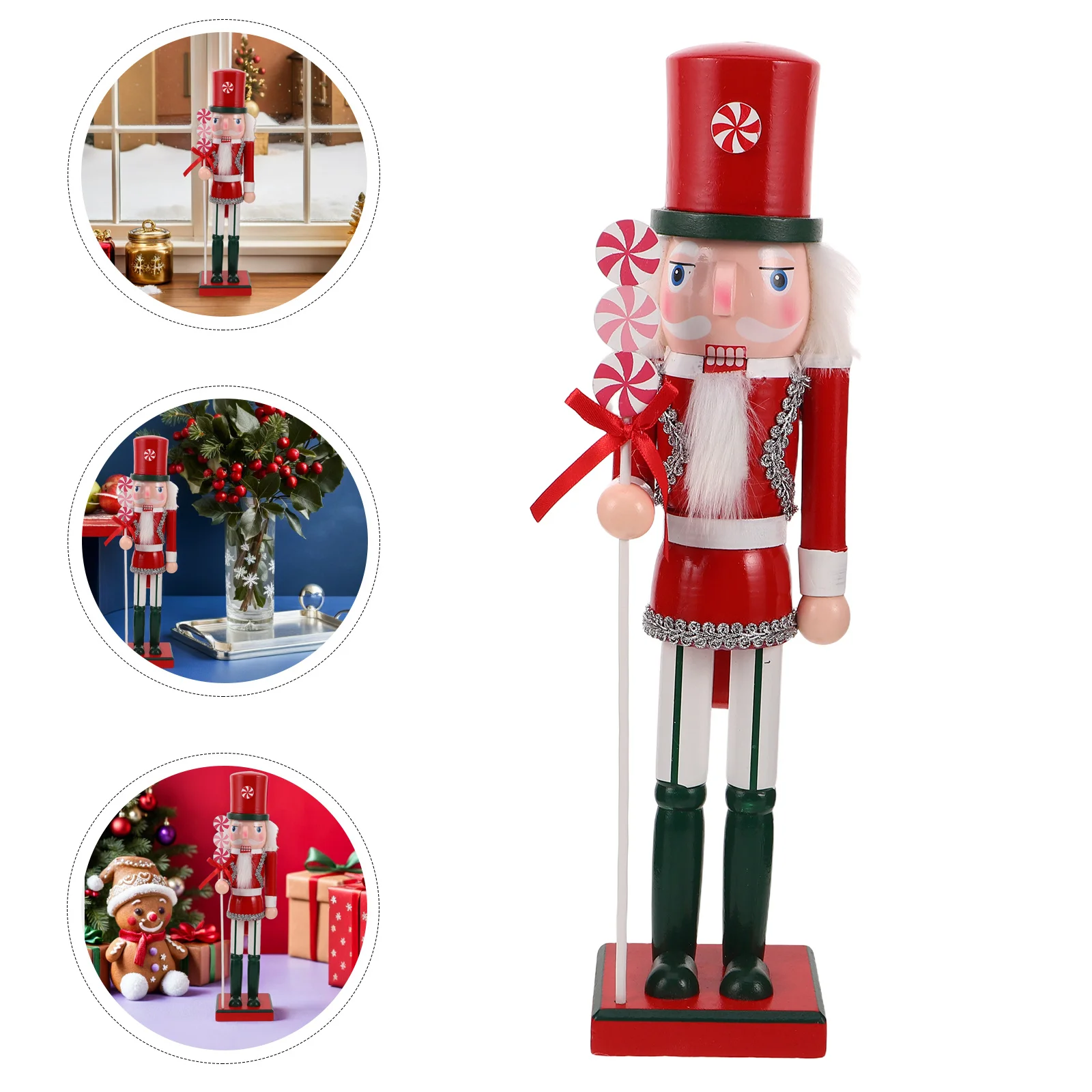 

38Cm Red Wooden Nutcracker Decoration - Handmade Christmas Soldier Statue for Holiday Display - Desktop Shelf Decorative