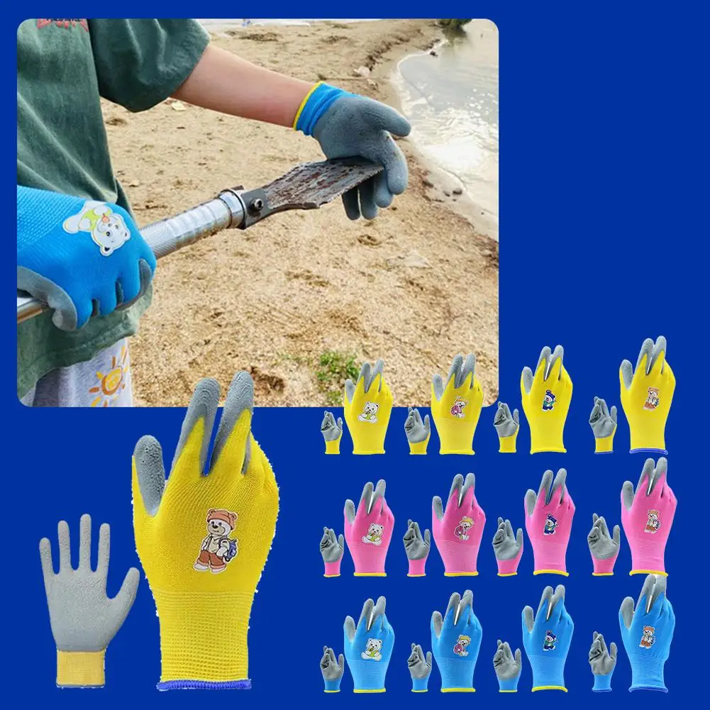 1 Pair Children Labor Cartoon Protective Gloves Camping Gardening Picking Beach Comb Thicken Wear-Resistant Latex Gloves