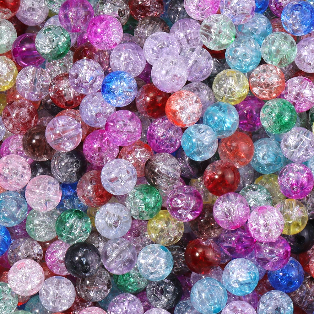 50pcs 8/10mm Cracked Acrylic Beads Two-tone Crystal Cracked Beads Round Loose Beads For DIY Girls Jewelry Making Accessories