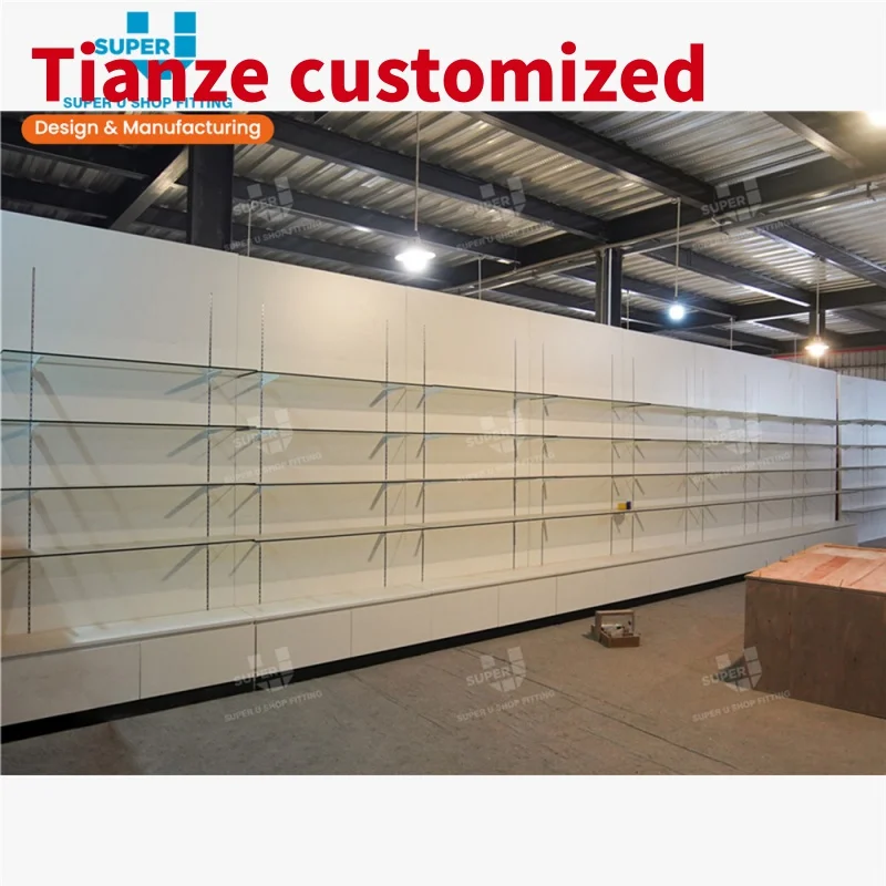 (customized)Custom White Wall Retail Glass Shelving Commercial Retail Store Furniture Shop Display Shelves Retail Store Fittings