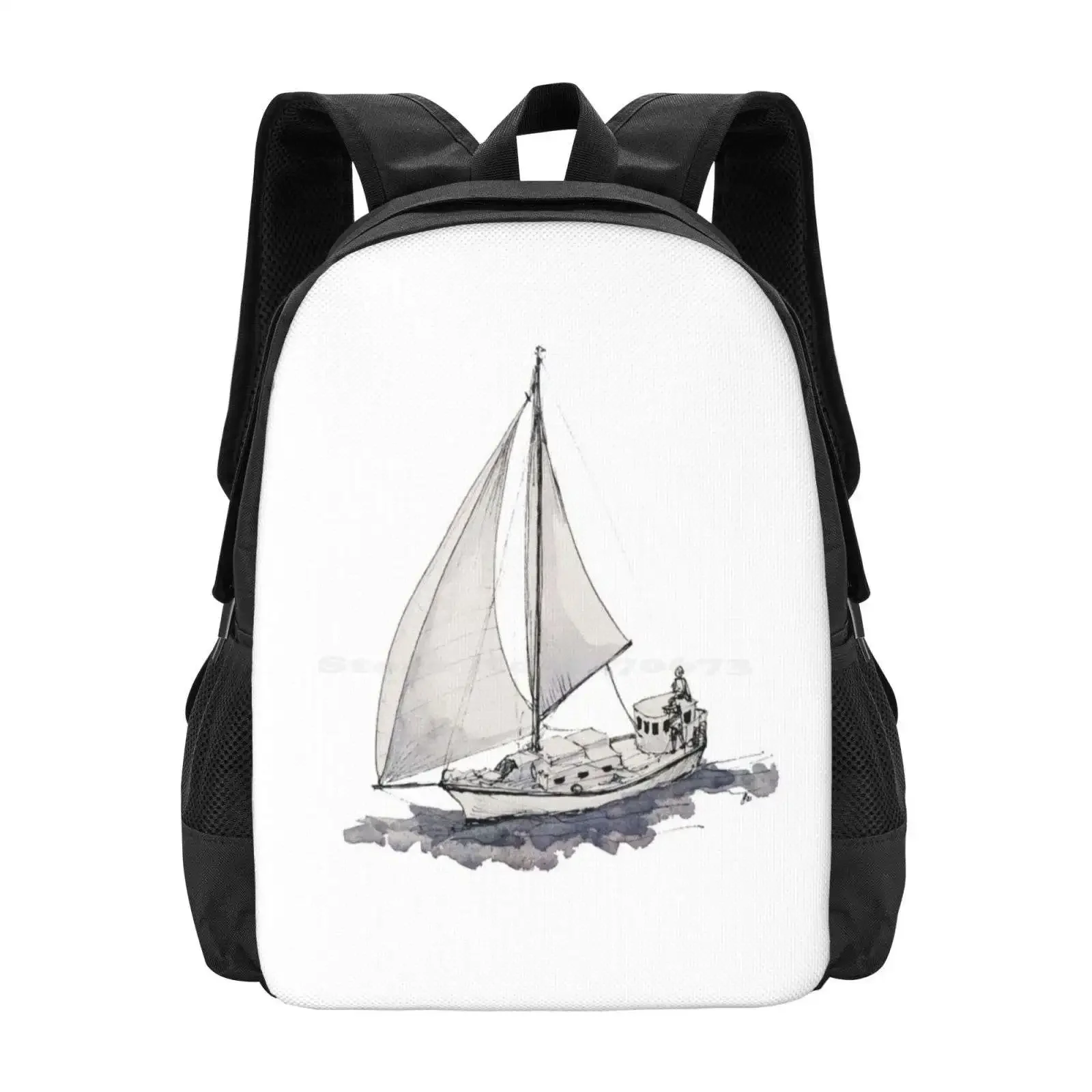 

Mithril Hot Sale Schoolbag Backpack Fashion Bags Sloop Modern Boat Sailing Ocean Watercolor Ink Sketch Mithril Aluminum Hull