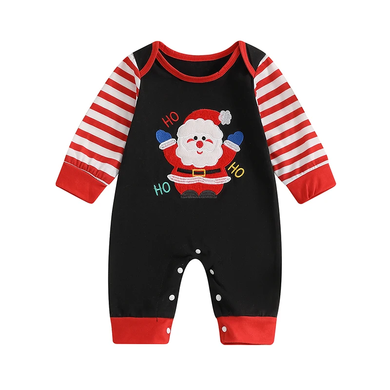 

Baby Girls Boys Sweatshirts Rompers Christmas Clothes Santa Truck Embroidery Stripe Long Sleeve Toddler Fall Bodysuits