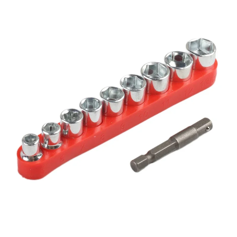 1/4 Inch High Hardness Carbon Steel Drill Socket Adapter Set Hex Head Wrench Socket DIY Auto Repair Household Hand Tools